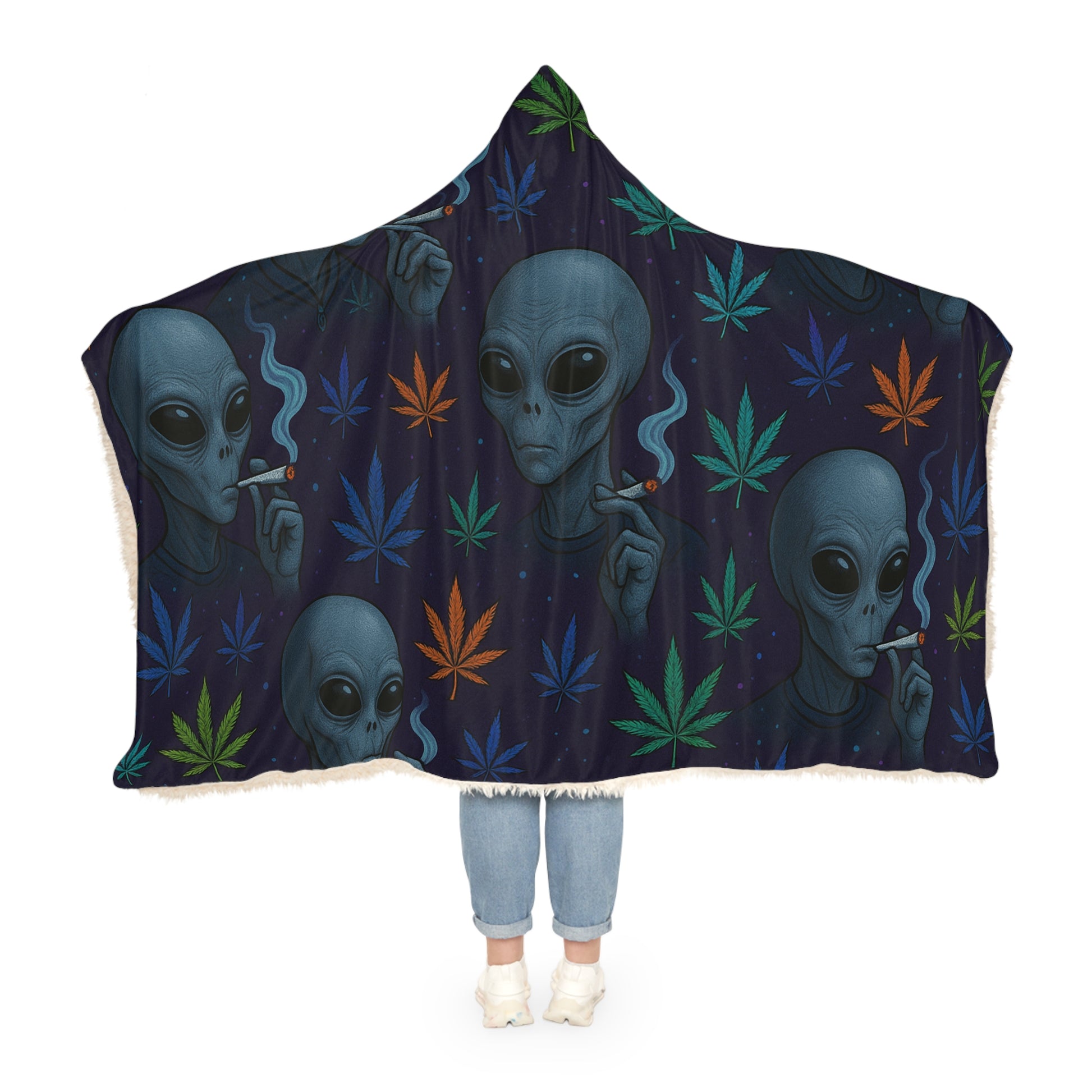 Alien Weed Vibes Hooded Blanket – 80" x 55"