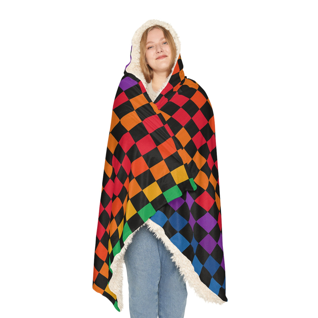 🪩 Neon Check Hooded Festival Blanket – Microfleece or Sherpa