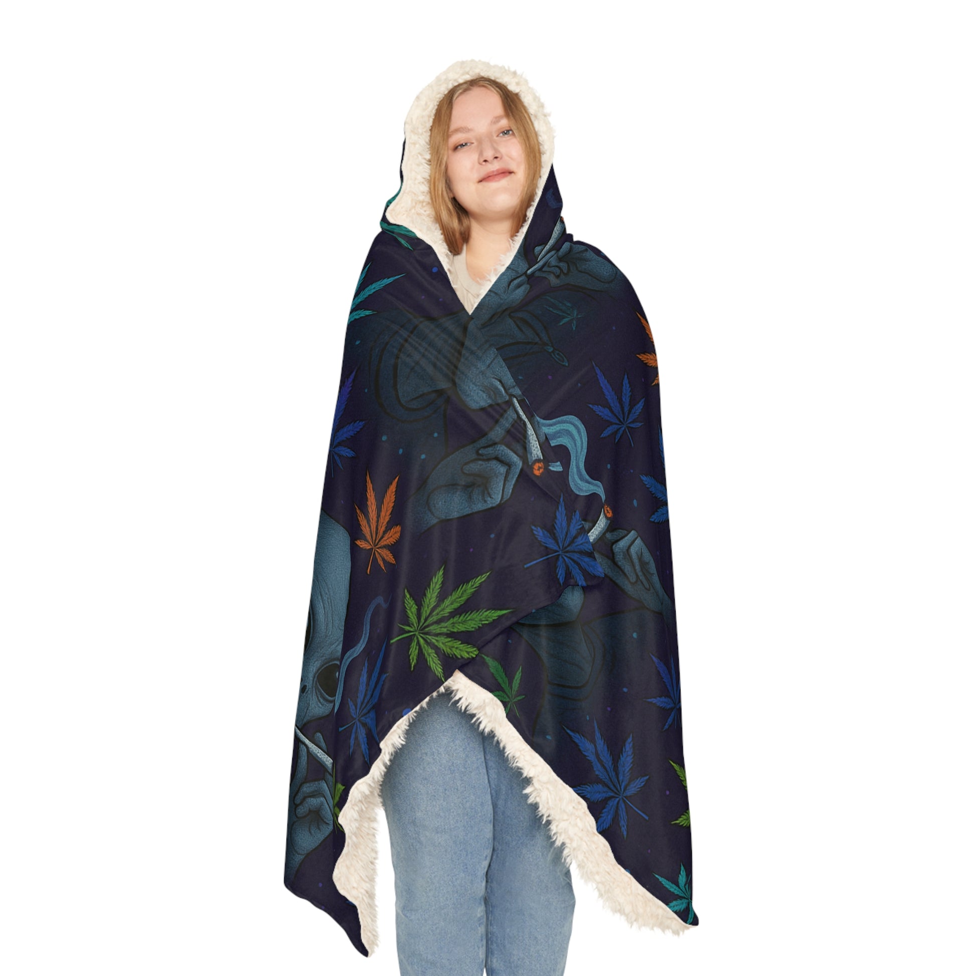 Alien Weed Vibes Hooded Blanket – 80" x 55"