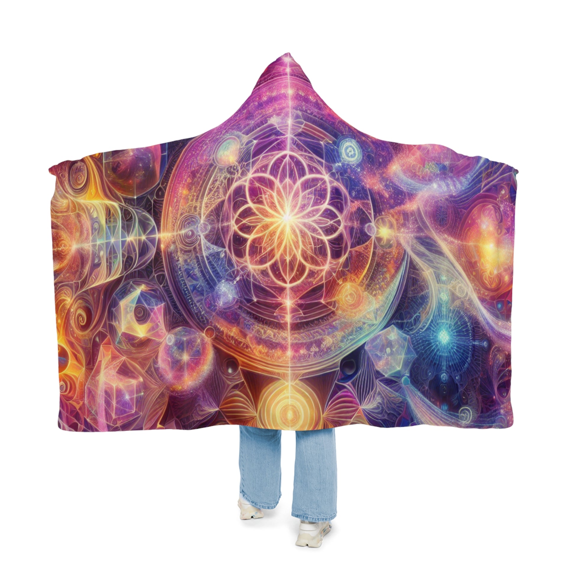 Sacred Geometry Sunset Hooded Blanket – Soft & Trippy Vibes