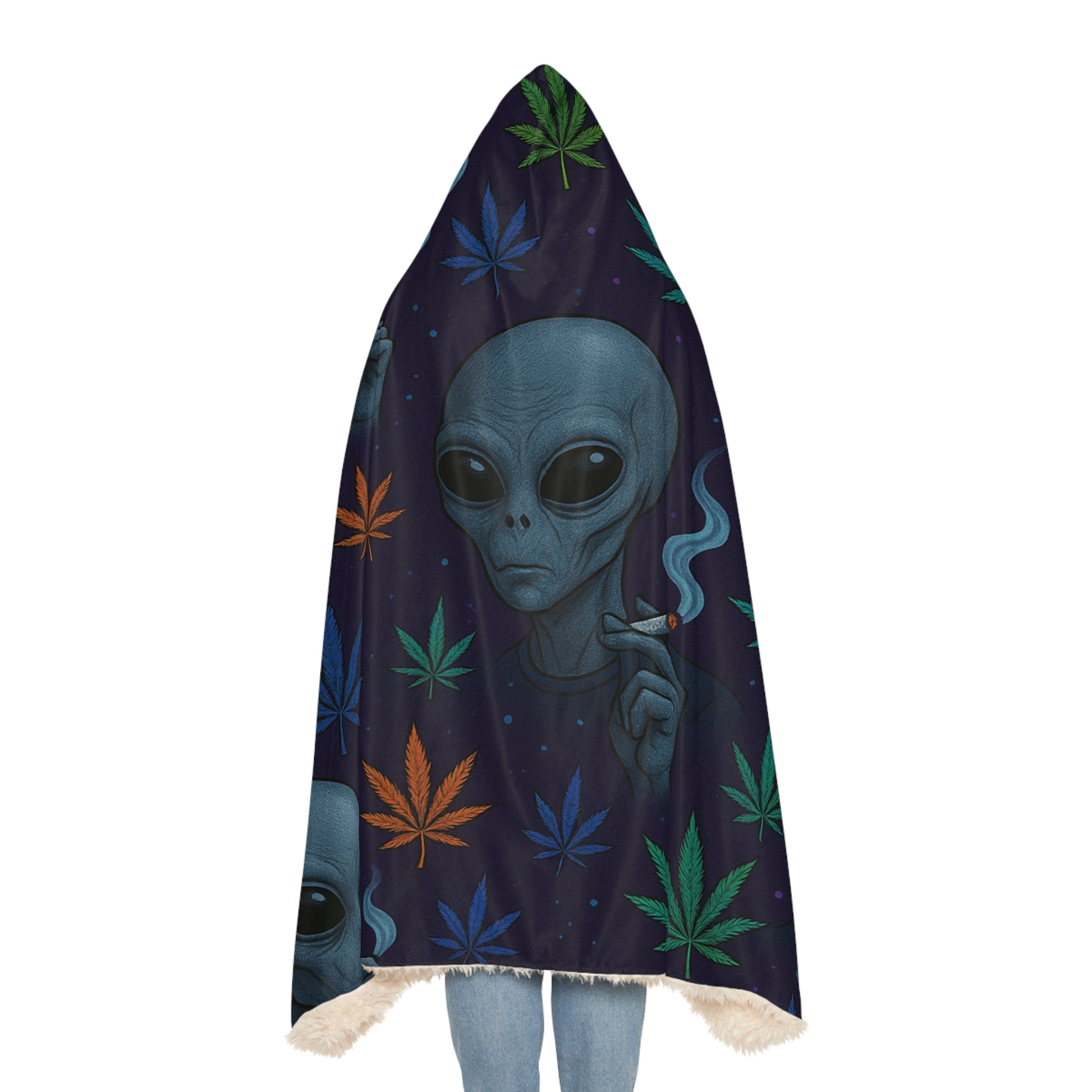 Alien Weed Vibes Hooded Blanket – 80" x 55"