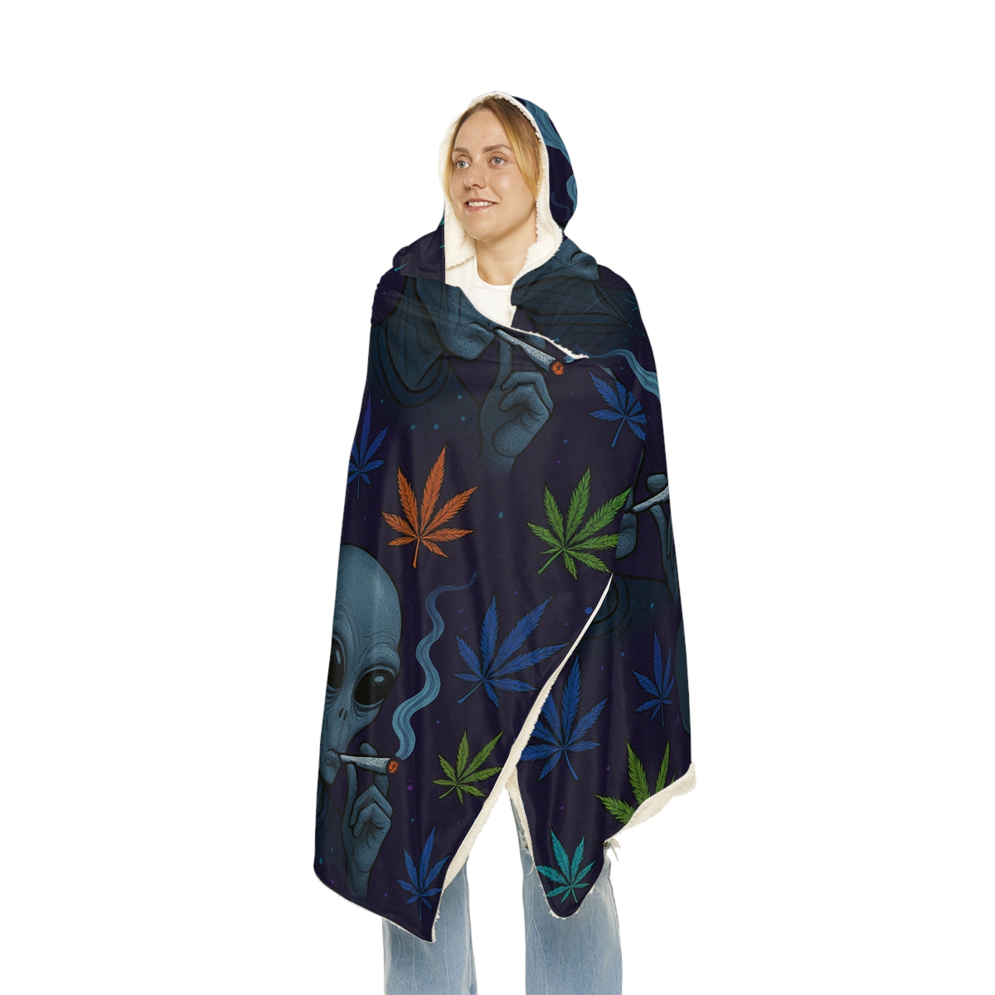 Alien Weed Vibes Hooded Blanket – 80" x 55"