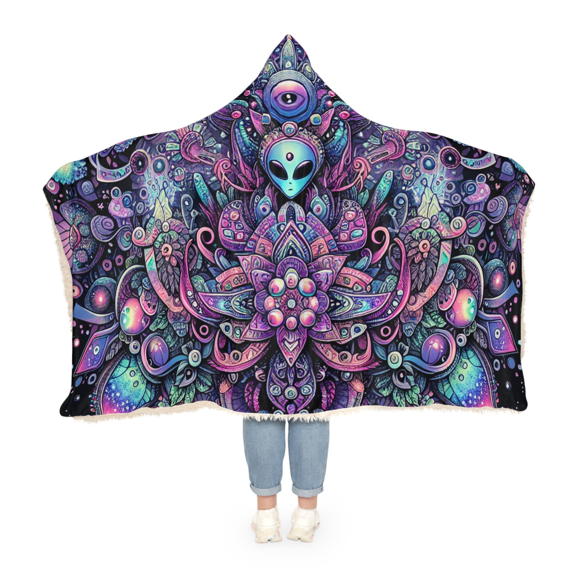 Alien Mandala Hooded Blanket – Trippy Comfort for Cosmic Souls