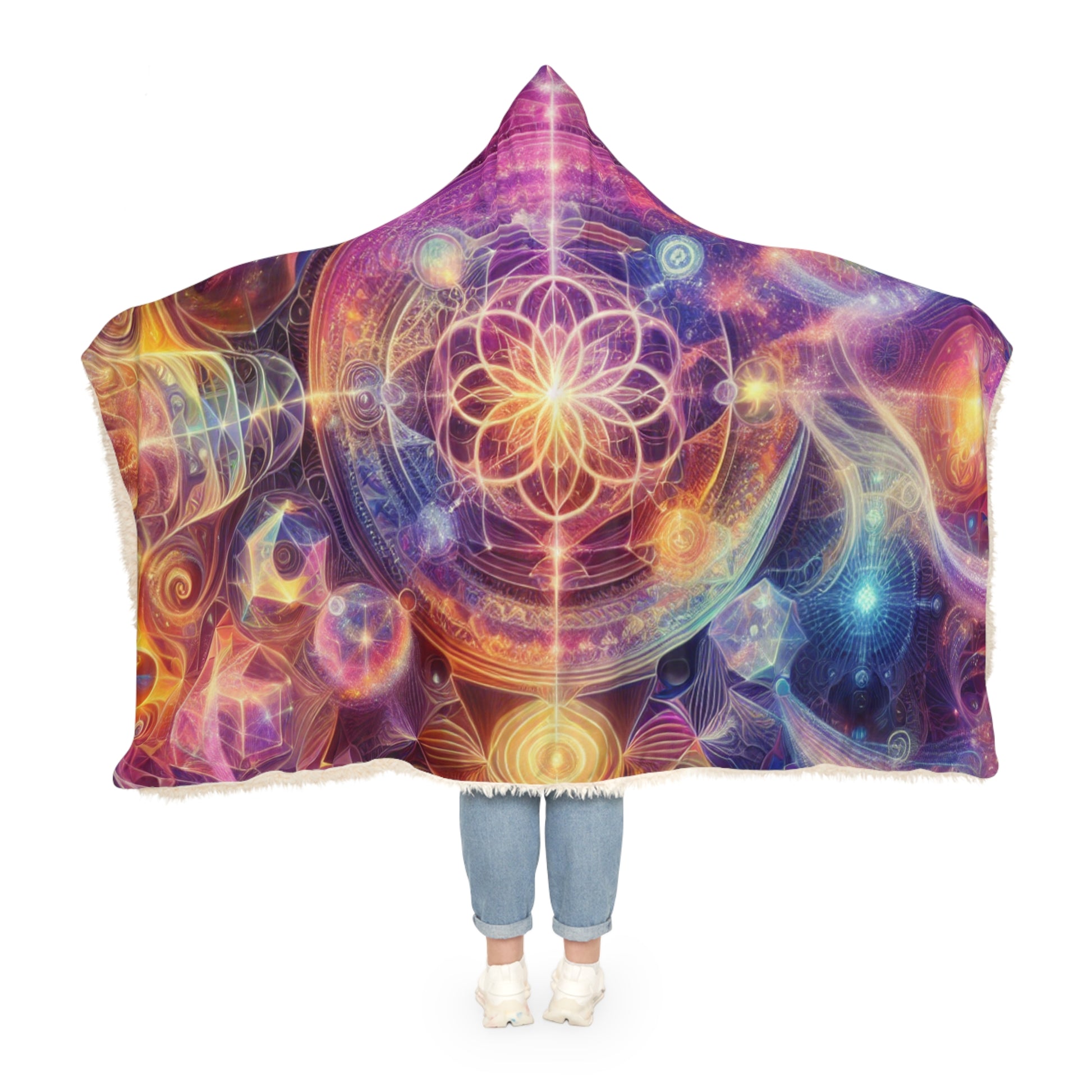 Sacred Geometry Sunset Hooded Blanket – Soft & Trippy Vibes