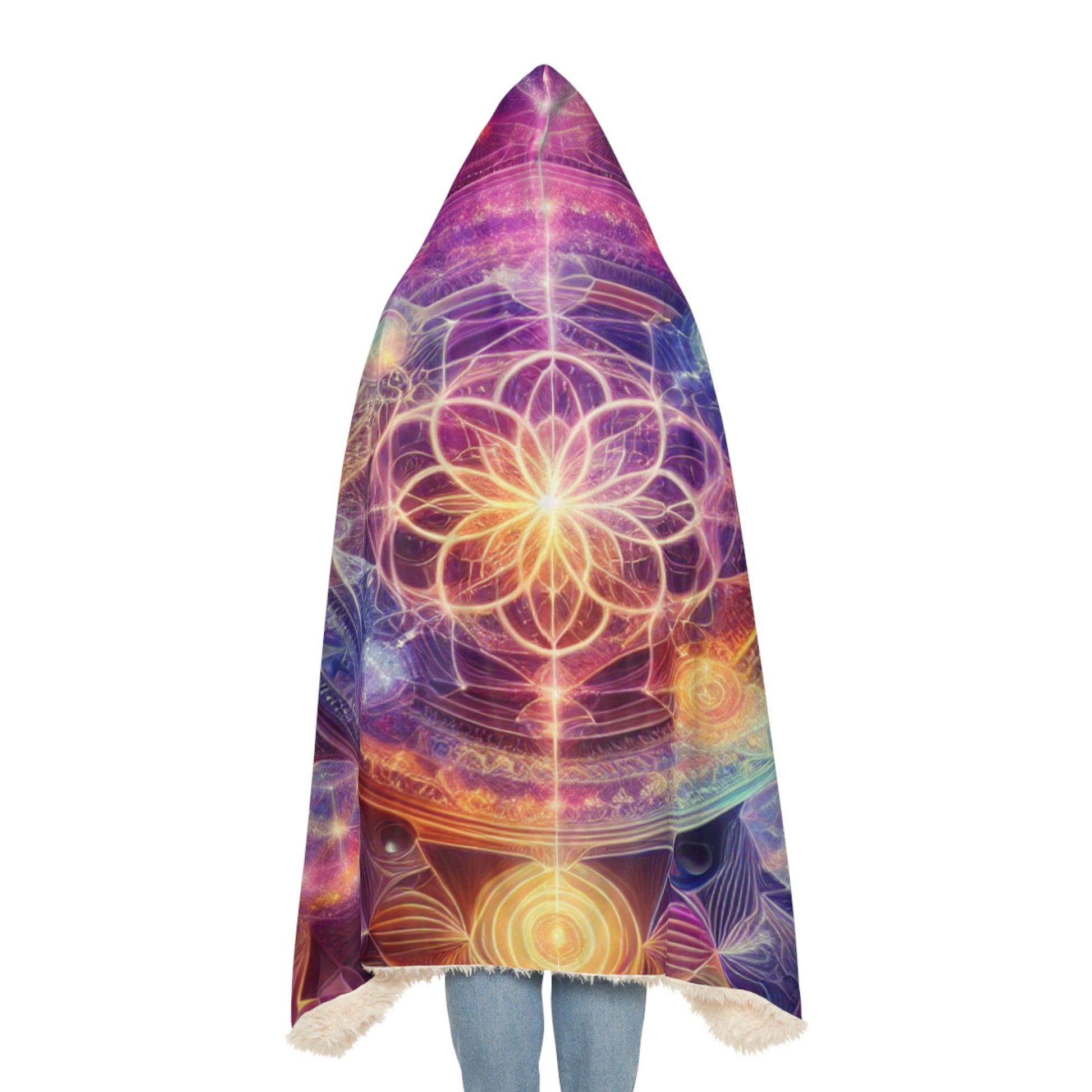 Sacred Geometry Sunset Hooded Blanket – Soft & Trippy Vibes