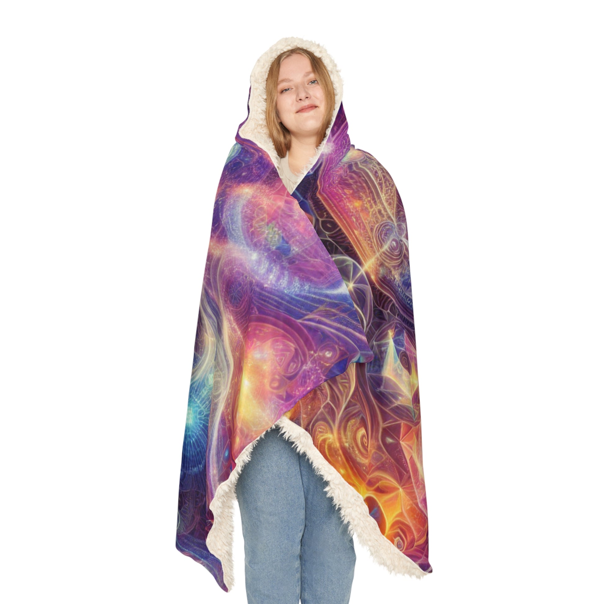 Sacred Geometry Sunset Hooded Blanket – Soft & Trippy Vibes