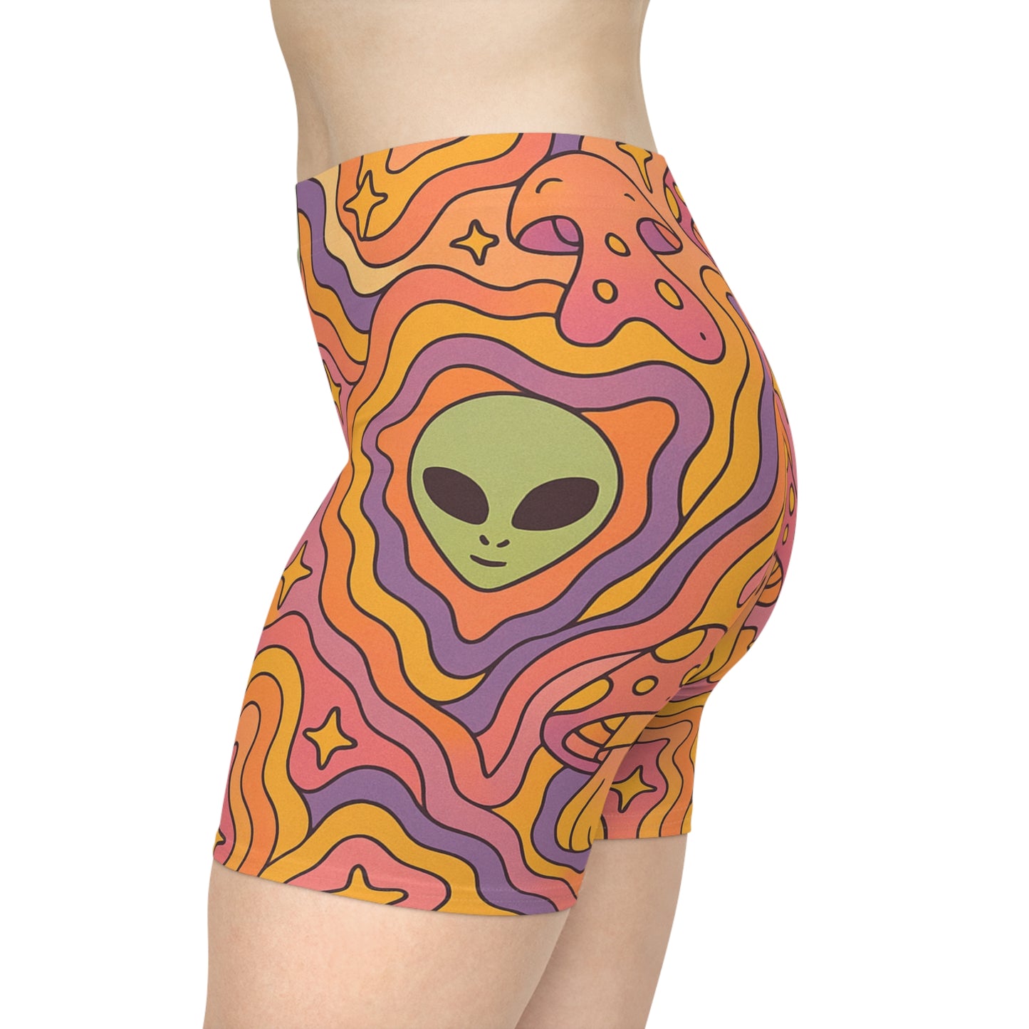 Sunset Shroom Alien High-Waisted Shorts