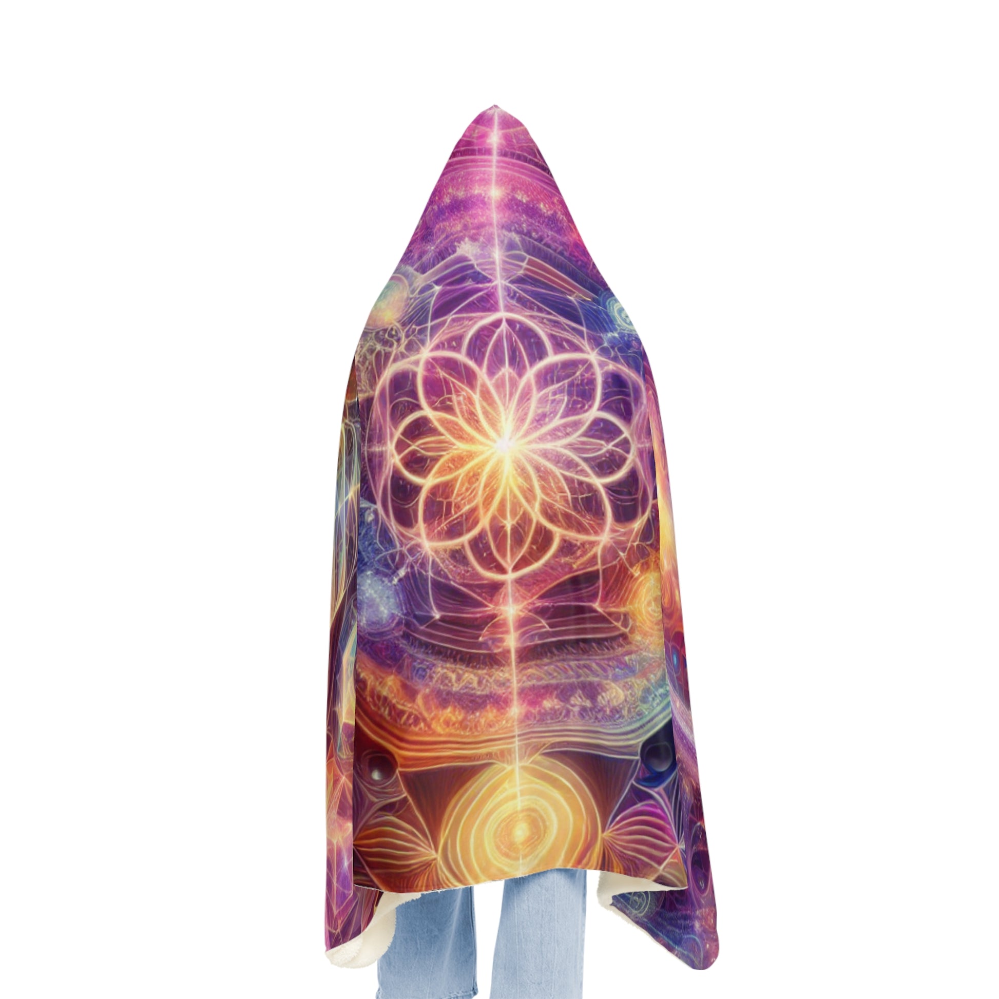 Sacred Geometry Sunset Hooded Blanket – Soft & Trippy Vibes