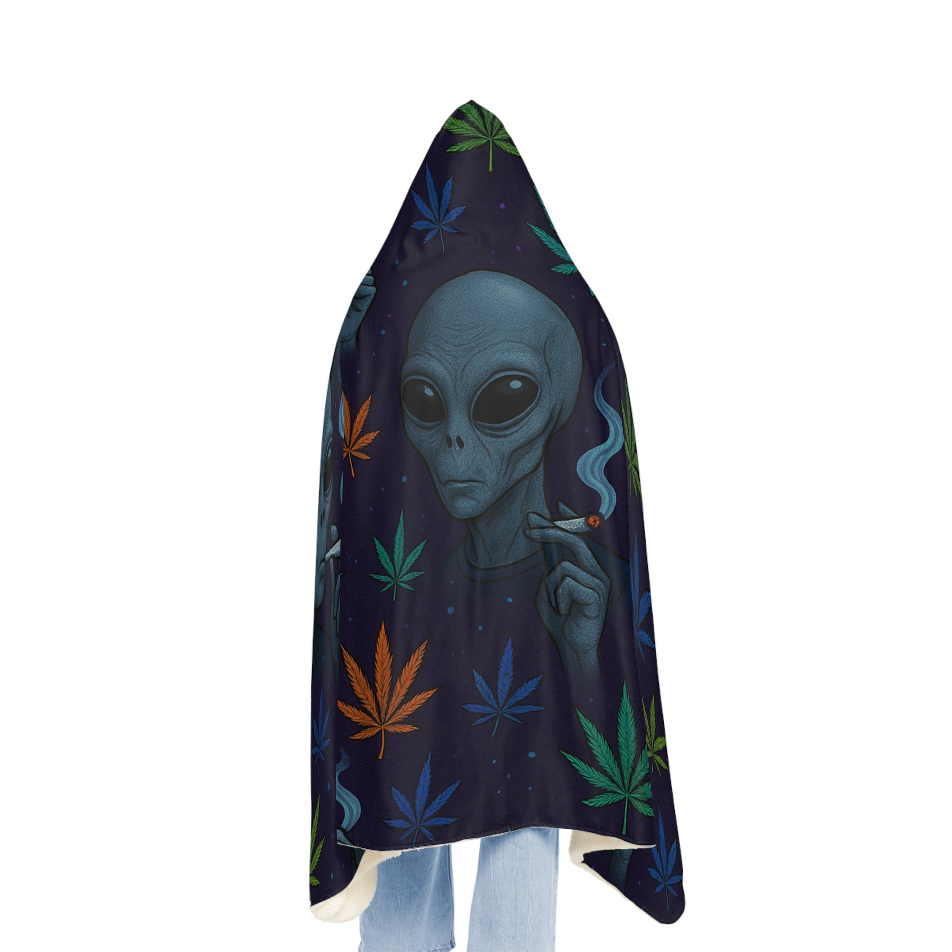 Alien Weed Vibes Hooded Blanket – 80" x 55"