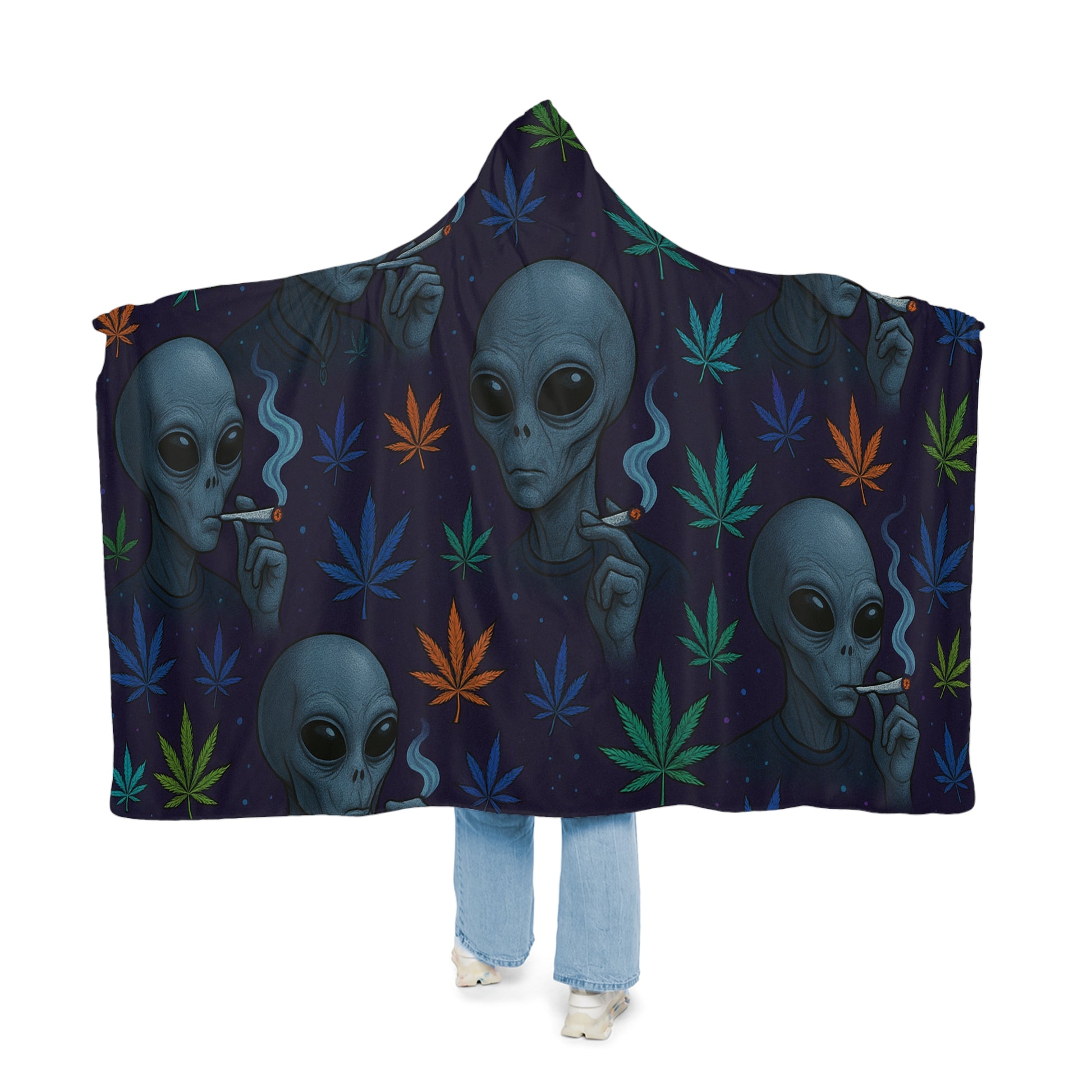 Alien Weed Vibes Hooded Blanket – 80" x 55"