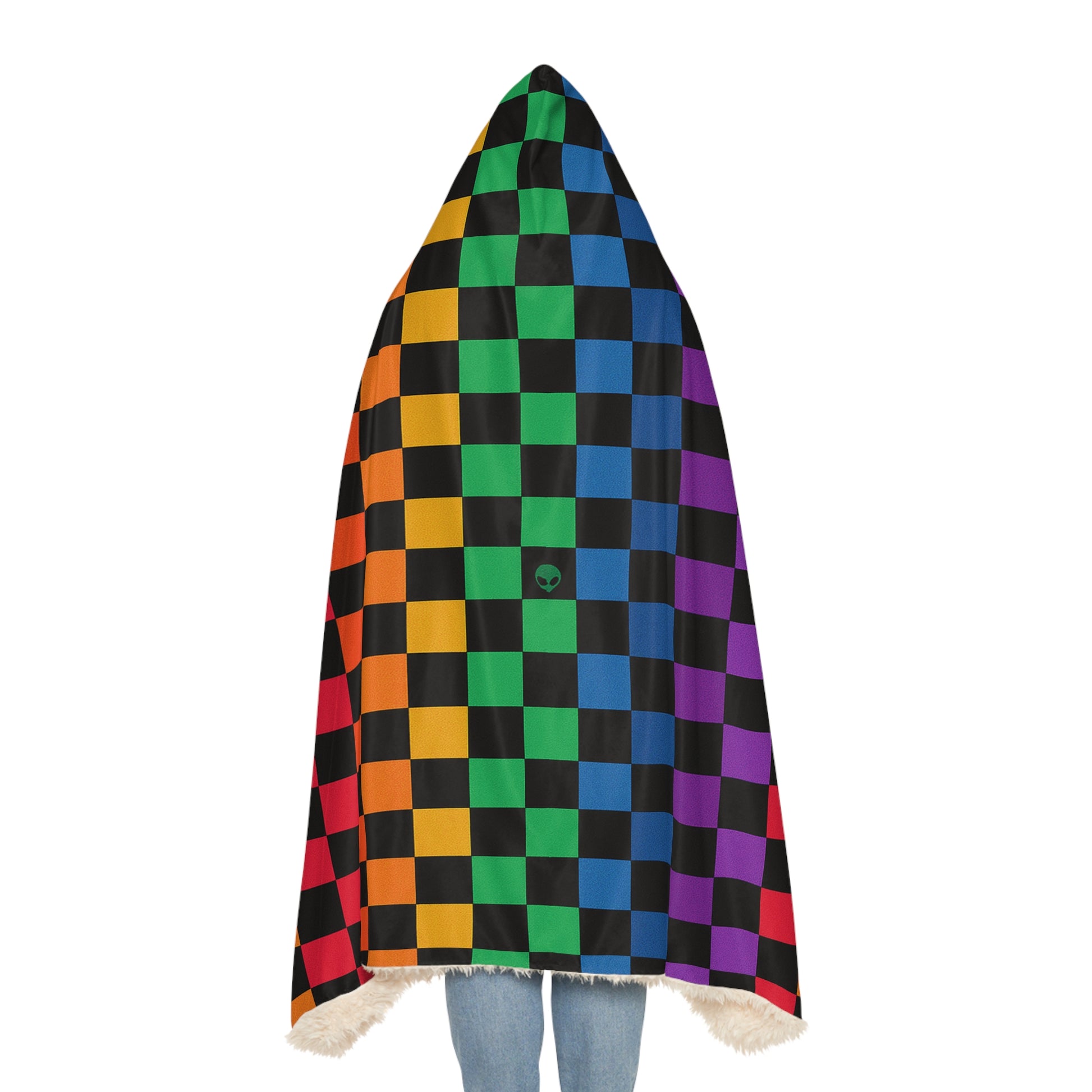 🪩 Neon Check Hooded Festival Blanket – Microfleece or Sherpa