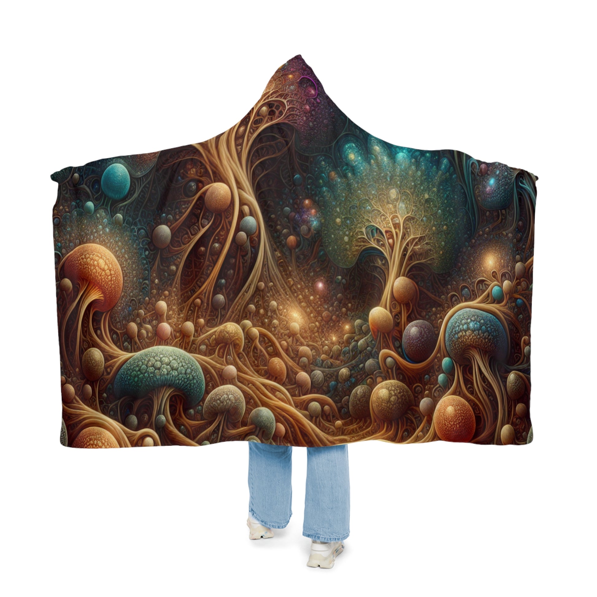 Psychedelic Forest Hooded Blanket – Cozy Cosmic Cloak
