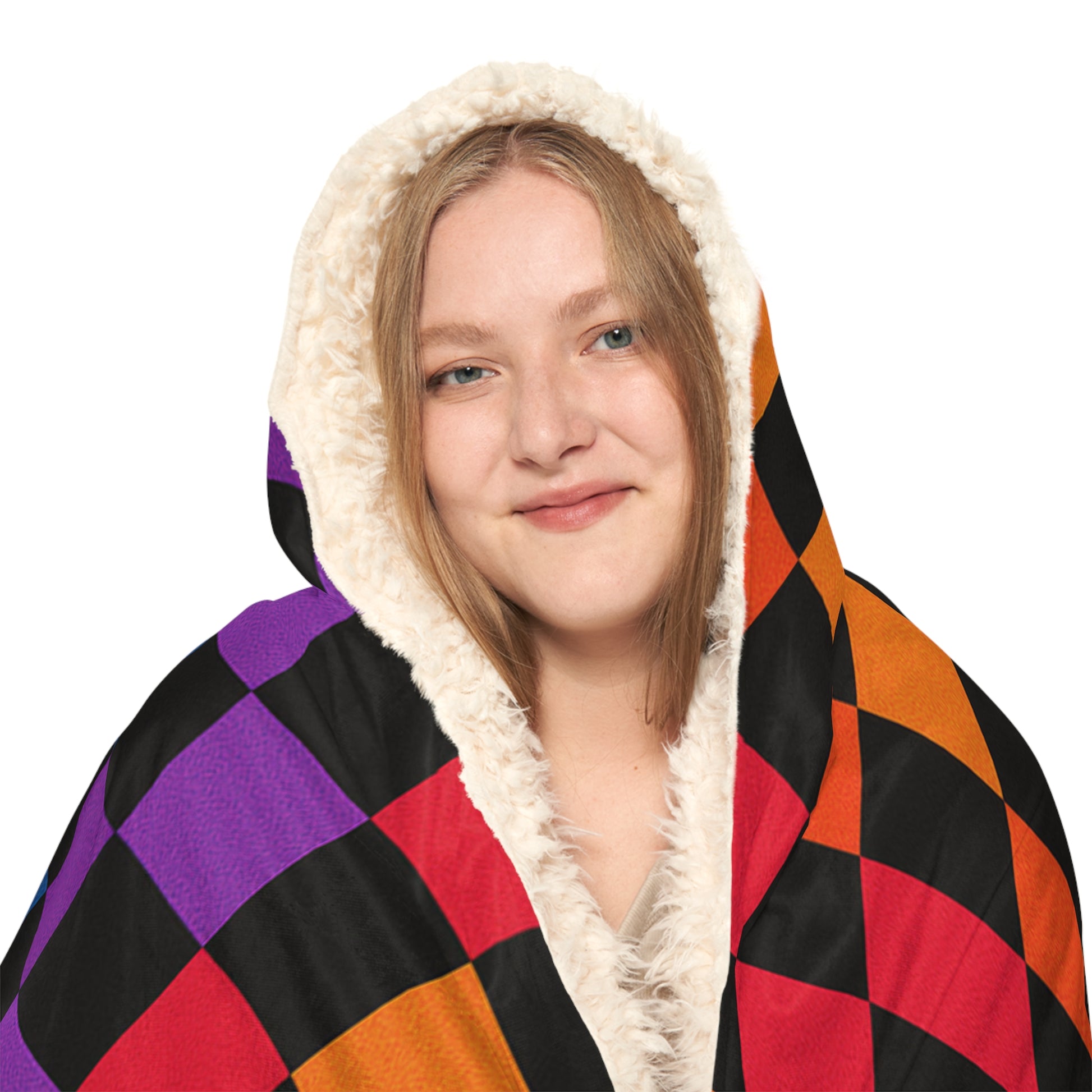 🪩 Neon Check Hooded Festival Blanket – Microfleece or Sherpa