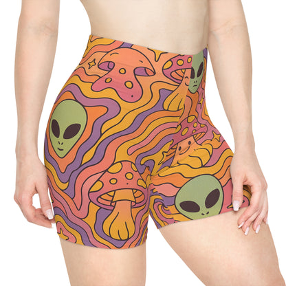 Sunset Shroom Alien High-Waisted Shorts