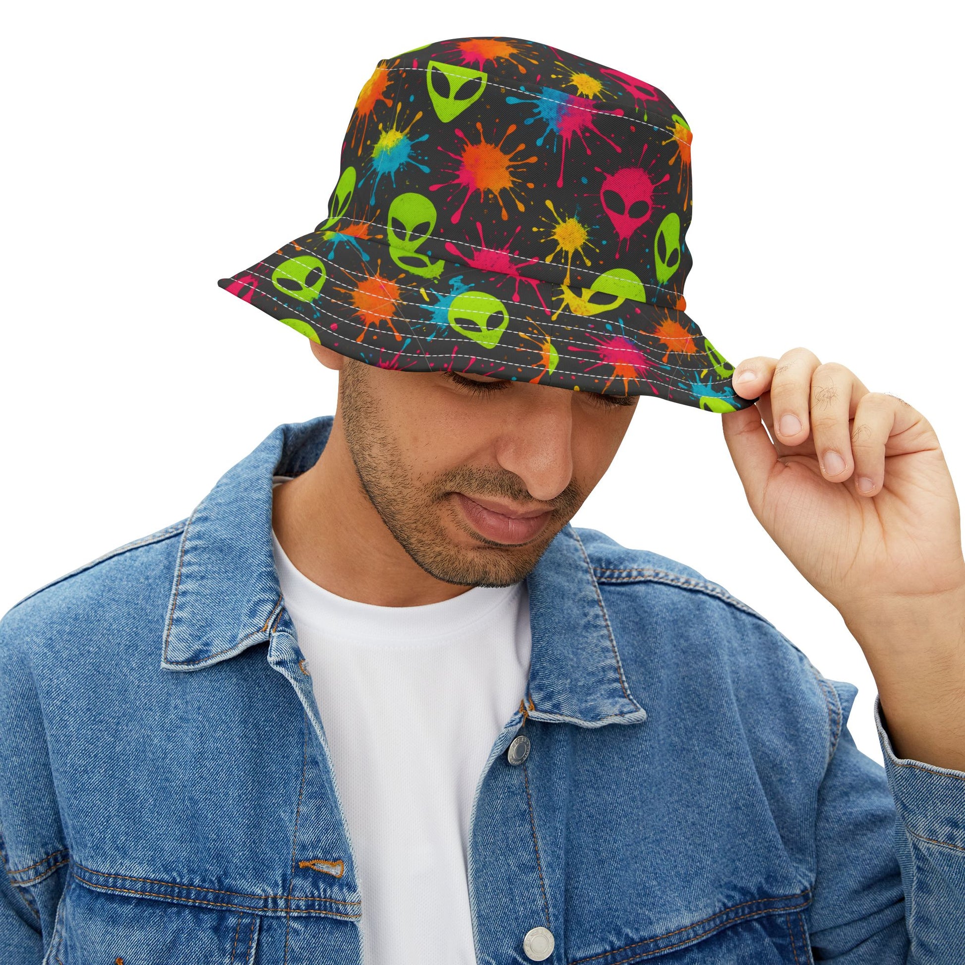 Neon Splatter Alien Bucket Hat