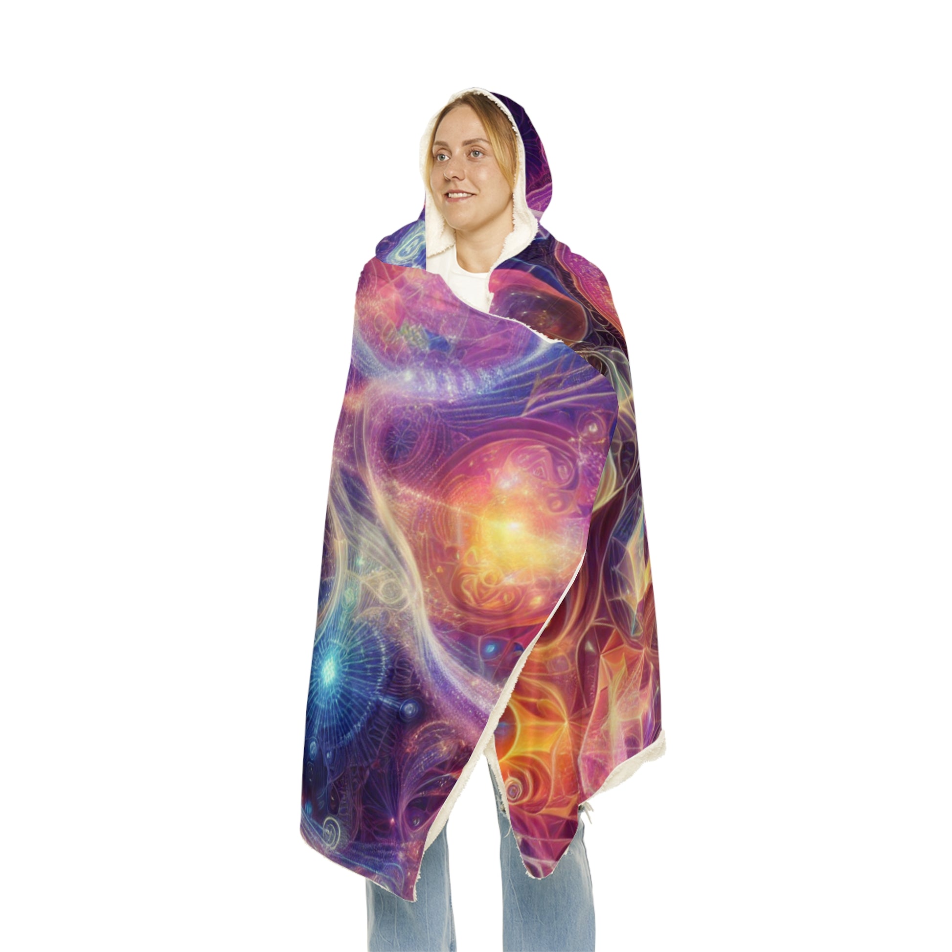 Sacred Geometry Sunset Hooded Blanket – Soft & Trippy Vibes