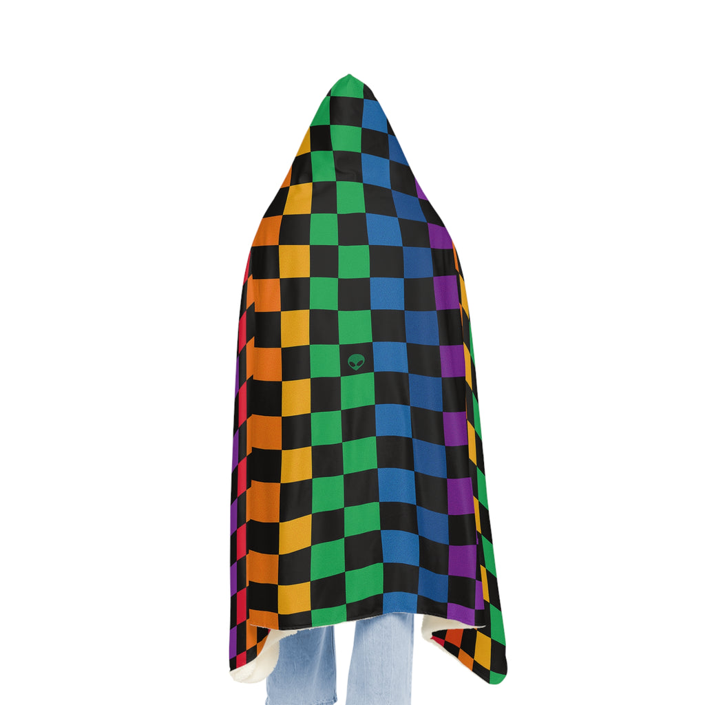 🪩 Neon Check Hooded Festival Blanket – Microfleece or Sherpa