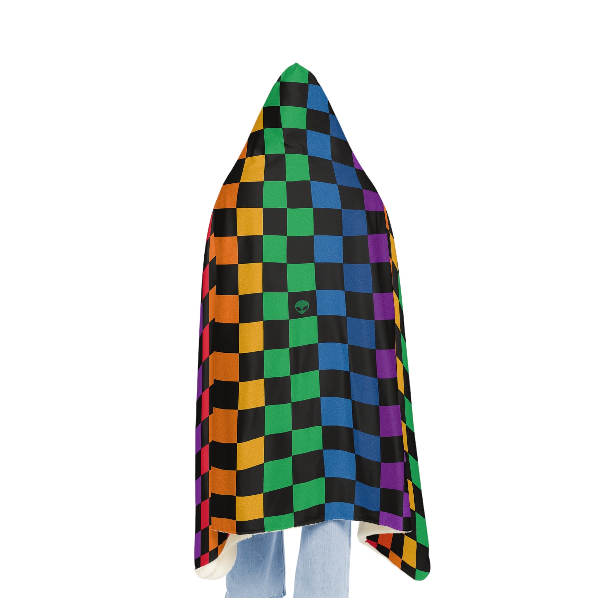🪩 Neon Check Hooded Festival Blanket – Microfleece or Sherpa